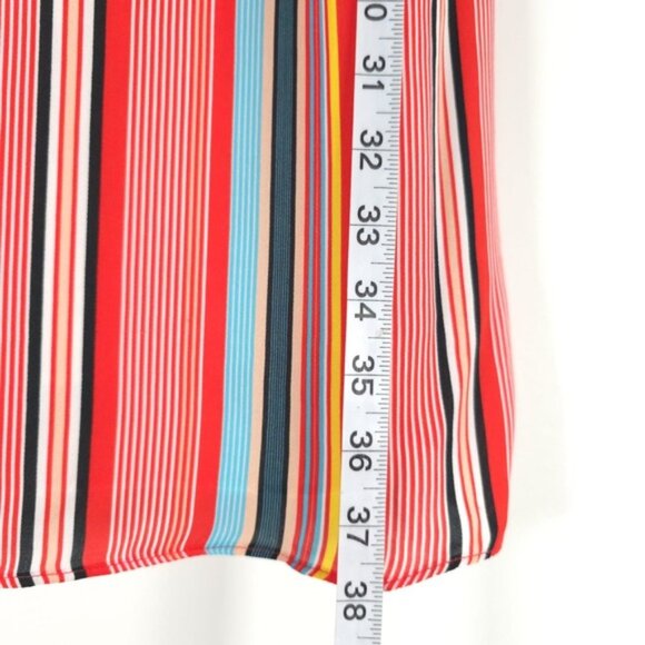 NWT Alice +‎ Olivia Kalia Red Multicolor Striped Halter Tieback Mini Dress LARGE - Picture 10 of 16